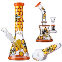 Conception unique style abeille narguilé bécher en verre bongs mini huile dab rigs 14mm conduites d'eau communes pipes à fumer accessoires de fumée en stock