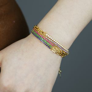 Unique Design Mode Géométrique Arc-En-Cz Lien Chaînes bracelet Trombone Lunette Ronde Cristal Coloré Tennis Bracelets Bijoux pour Femmes
