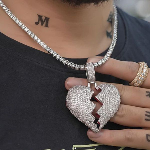 Conception unique sentiment chaud hip hop pendentif tendance chagrin rift hommes et femmes amoureux collier plein diamant amour pendentif collier