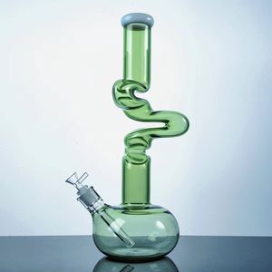 Uniek ontwerp glazen beker bongs 16 inch grote bong 7 mm dikte Ziggy Zong waterpijpen Bedwelmende glazen waterleidingen Groene heldere Dab Rigs met verspreide downstem bowl LXMD2013