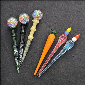 Uniek ontwerp Glas DAB Tool Olie Wax Rig Dabber Gereedschap Stick Carving Tool Roken Accessoires Tabak Dab Cap voor E Nagels Quartz Nail