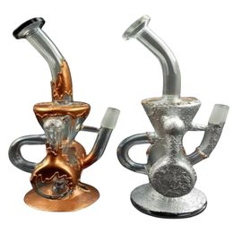 Bongs de agua de vidrio de diseño único Hookahs Silver Gold Inline Perc Recycler pipes 7.8inch 14mm joint dab rig