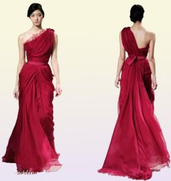 Robe de soirée rouge vin de conception unique Elie Saab une épaule longueur de plancher longue en mousseline de soie robe d'occasion spéciale robe de piste robe de bal Par7020992