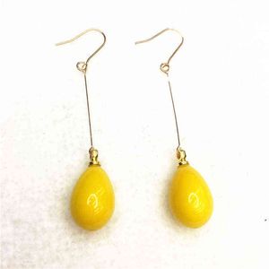 Conception unique jaune cuisson peinture verre 9 * 13mm longues boucles d'oreilles mode femmes fête balancent goutte bijoux B1800 G220312