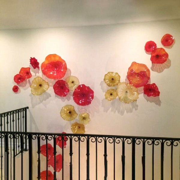 Lámparas de Murano de diseño único, placas de cristal, flor artística para pared, hogar, Hotel, lámpara colgante LED decorativa