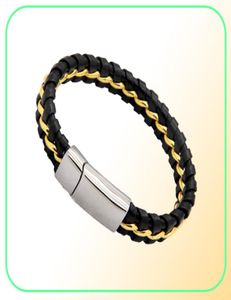 Unieke ontwerper 316L roestvrij stalen armbanden armbanden heren cadeau zwart lederen gebreide magnetische sluiting armband heren sieraden4629215