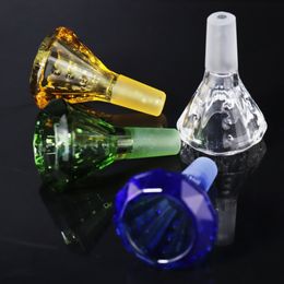 Unique Diamond Glass Slides Bowl Pieces Round Clear Pipes 14mm Male Joint Dry Oil Burner Heady Herb Tabac Bols Poignée Pour Fumer Des Bangs