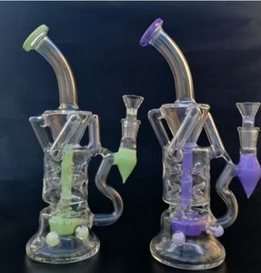 Unieke dubbel gerecyclede shisha glazen Bong Pink Purple 14.5mm female pijp Fab Egg Fab Dab rig Oil rig