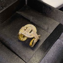 Único Moda Chica Señora Nariz De Cerdo Cadena Cubana Lujo Bling Nugget Anillo Hip HopJoyería Para Los Amantes Compromiso Boda Plata Chapado En Oro PVD Con Circón CZ