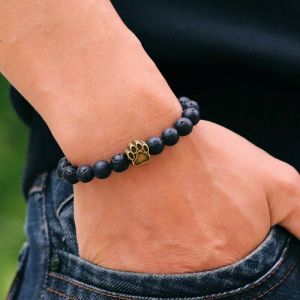 Bracelet de patte de patte de chien bulldog unique unique accessoires de bijoux en pierre noire