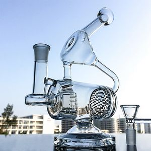 Unieke Glas Bong Clear Hookah Water Pijp 14.5mm Vrouwelijke Gezamenlijke Recycler Kam Inline perc Oil DAB Rigs Bongs Percolator met trechter Kom Hookahs