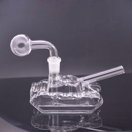 Brûleur à mazout en verre unique Bong Narguilés Forme de réservoir Dab Rig Recycler Tuyau d'eau pour fumer Accessoires avec joint mâle de 14 mm Brûleur à mazout en verre Bong