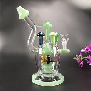 Unieke glazen waterpijpen hookahs kleurrijke paddestoel perc recycler dab rig jade bedwelmende 9.8inch 14mm joint bong