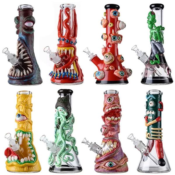 Unique Heady Glass Halloween Style Hookahs 11 pouces Big Bongs 7mm d'épaisseur en verre Bécher Bong Octopus Pipes à eau Tube droit Oil Dab Rigs avec diffusion Downstem