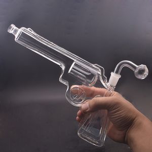 Unique Heady Verre Brûleur À Huile Bangs Forme De Pistolet Style Narguilés Conduites D'eau 14mm Femelle Dab Rigs Bécher Bong Avec Tuyau De Brûleur À Huile Downstem