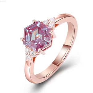 Anillo de piedras preciosas de moissanita de alejandrita de corte hexagonal único para mujer, anillo de oro de 10k 14k 18k, joyería fina personalizada
