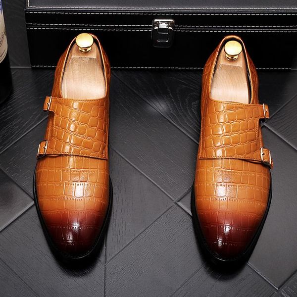 Único diseñador italiano para hombre, zapatos de vestir para jóvenes, mocasines de lujo, patrón de cocodrilo, boda, novio, calzado informal, tamaño EUR: 38-43