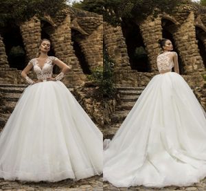 Unieke Kant Lange Mouwen Baljurk Trouwjurken Prinses 2020 Kralen Bateau Hollow Back Robes de Mariée Vestidos de Novia Trouwjurk