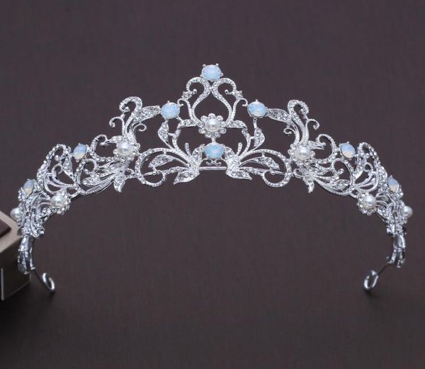 Único azul claro cristal nupcial tiaras corona princesa Rhinestone desfile coronas boda accesorios para el cabello novia adornos para el cabello J019104625