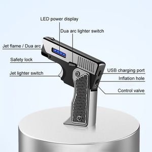 Encendedor único a prueba de viento, encendedores recargables USB de Plasma eléctricos a Gas, regalo para hombres, pistola plegable, antorcha de butano, encendedor de cigarros Turbo Jet Flame