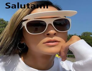 Chapeau de marque de luxe Unique Flip Sunglasses pour femmes One Piece Square Blanc Blanc Blunes Soleil Men Hip Hop Sunshade Eyewear8623979