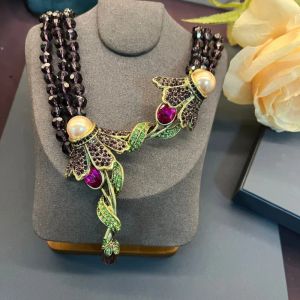 Unieke luxe glazen parel kleur strass lange kwast ketting volledig handgemaakte emaille Provence serie lavendel ketting sieraden