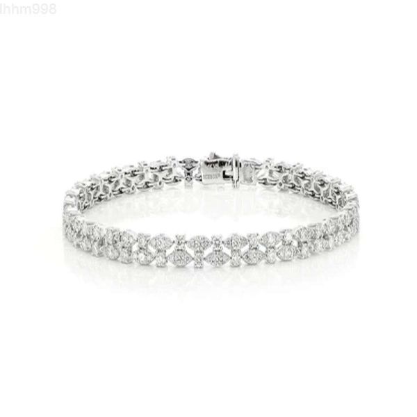 Pulsera de diamantes de tenis ajustable de doble fila de moissanita de racimo redondo con forma de marquesa única, regalo de joyería para mujer, boda