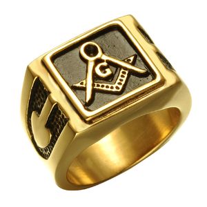 Unieke Masonen Masonic Ringen Roestvrijstalen Zwart Olie Dripped Gold Compass Square Freemason Signet Ring Freemasonry Fraternal Association Heren Sieraden