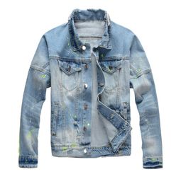 Vestes en jean peint à hommes uniques Biker de moto de street slim fit Ripped Fash