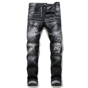 Badge en détresse pour hommes uniques Black Skinny Jeans créateur de mode Slim Fit Washed Motocycle Denim Pantalons Bizer Hip Hop Biker 1056