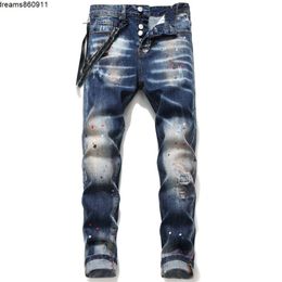 Único para hombre desgastado rasgado azul flaco hombres Jeans diseñador de moda Slim Fit lavado Motocycle pantalones de mezclilla con paneles pantalones de motorista