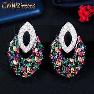 Unique Multi Couleur Cubic Zirconia Long Drop Big Luxury Party Boucles d'oreilles pour les femmes Designer Bijoux de mariage de mariée CZ742 210714