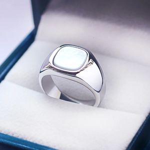 Anillos para hombre coreanos de concha de mar blanco natural único accesorios de piedra de ágata negra de acero inoxidable para mujer regalo de joyería 240322