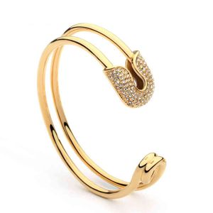 Unieke paperclip goud kleur manchet armband glanzend kristal armband voor vrouwen armbanden armbanden pulseiras Q0717
