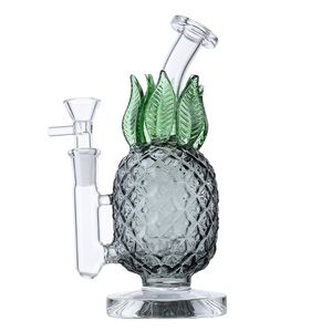 Unieke ananas glazen bong waterpijp recycler 5mm dikke bubbler waterleidingen olie tuigs dab rig 7 inch roken accessoires bongs met trechter kom groen gele pijp WP2194