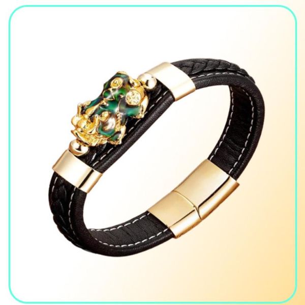 Bracelet Unique Pixiu Guardian apporte des bracelets de charme de richesse chanceux pour hommes chinois Fengshii bracelet unisexe en cuir Bangles8303301