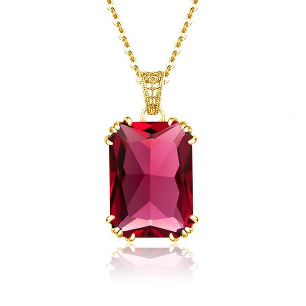 Collier rubis en pierre rouge unique en or pour femmes, rectangle de 1318mm, 12 couleurs, pendentif en pierre de naissance, bijoux de luxe, cadeau de noël, vente 240112