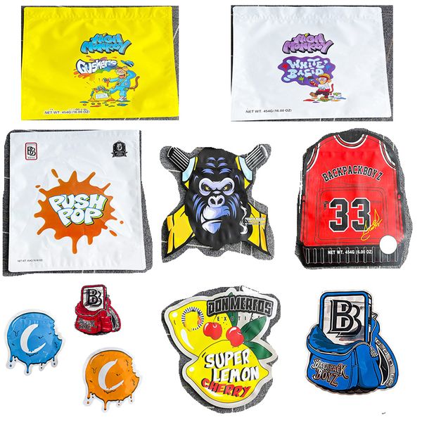 Forma única Bolsas de Mylar de 1 libra 454 g de trufa blanca 16 oz Embalaje de plástico Backpackboyz 1 libra Monkey Runty Cinderlla Push Pop Estuche de plástico con cremallera de 16 oz