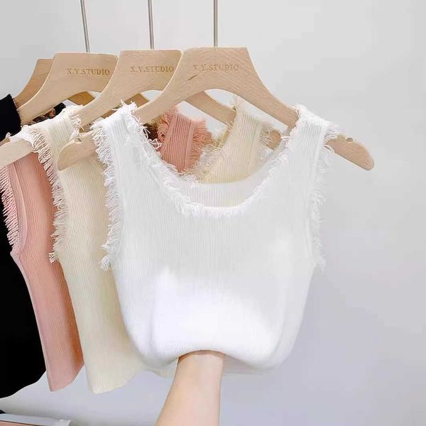 Unique petite camisole avec débardeur intérieur pull bas femme tricoté sans manches élégante petite chemise haut court sans bretelles vêtements d'extérieur d'été