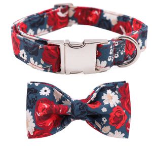 Unique Style Paws Dog Collar Flower Cotton Fabric Dog Collar and Bow 210712