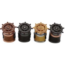 Moedores de ervas de tabaco exclusivos acessórios para fumar volante liga de zinco 63mm Moedores de ervas de metal de 4 partes para plataforma de petróleo bong dab 4 opções de cores