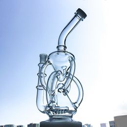 Unique 11Inch Glass Bong Tornado Recycler Heady Inline Perc Bongs 14mm joint femelle Dab Rig Pipe à eau en verre Plates-formes pétrolières avec bol à base lourde DGC1236