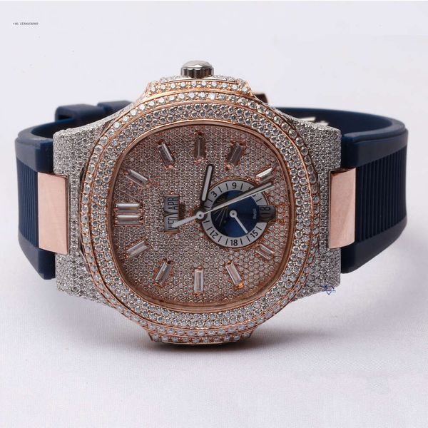 VVS Unique Two Tone Grown Clarity Round Brilliant et Baguette Cut Diamonds Iced Hip Hop Chronograph Party Wear Watch