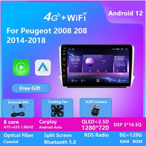 Lecteur vidéo DVD de voiture Unique UI Android 12 pour PEUGEOT 2008 208 2014-2018 avec WIFI GPS Audio 4g DSP BT 4G