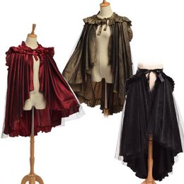 Unieke Victoriaanse Drukte Rok Vrouwen Retro Gothic Flounce Cape Reënactment Punk Kostuum Cosplay 2 Slijtage Ways3007