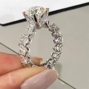 Bijoux de mode vintage uniques en argent sterling 925 véritable topaze blanche CZ diamant pierres précieuses fête promesse femmes bague de mariée de mariage G2725