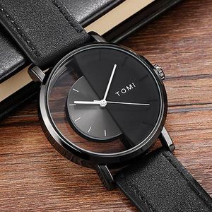 Uniek horloge creatief half transparante unisex horloge voor mannen dames paar geek stijlvol lederen polshorloge mode quartz-watch2953