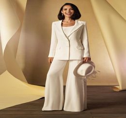 Unique White Women Wedding Suits Gowns Bridal mother of the bride groom Pant Suits with Long Jacket vestidos de fiesta Evening Par8325510