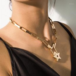 einzigartiger Damenschmuck Gold gefüllte Mikropavé-CZ-Sicherheitsnadel-Gliederkette-Choker-Halskette Stern-Anhänger für sexy Layer-Kurzhalskettealce1241w