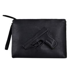 Sacs de messager pour femmes uniques 3D Print Gun Bag Designer Pistolet Sac à main Noir Mode Sac à bandoulière Jour Enveloppe Embrayages avec Strap256H